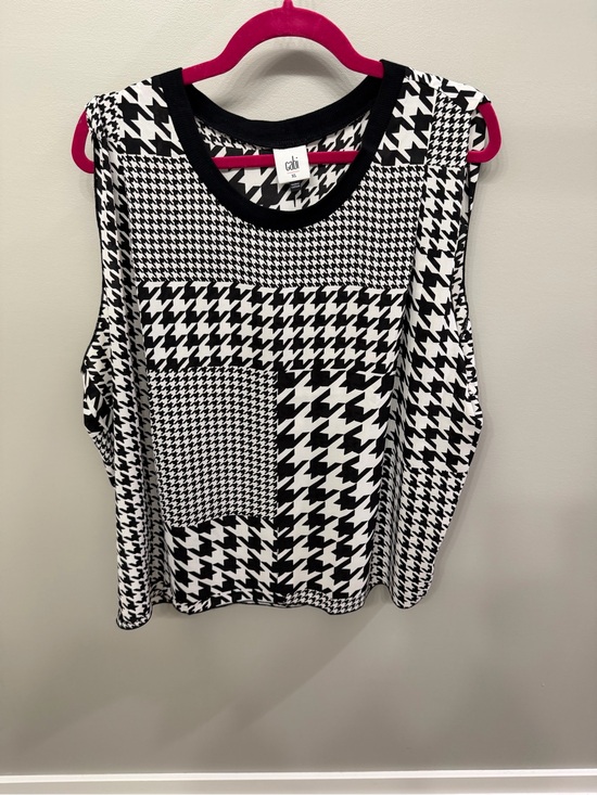 CAbi Tops - CAbi Black & White Patchwork Houndstooth Sleeveless Tank